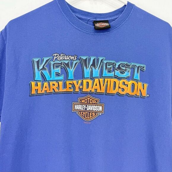 Harley Davidson Motor Cycles Blue Key West Beach Hammock Graphic T Shirt - Picture 2 of 13